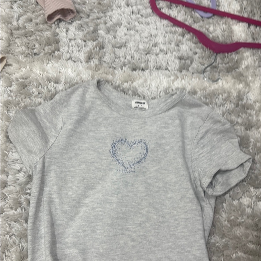 Cotton On Gray Crop Top with Blue Heart